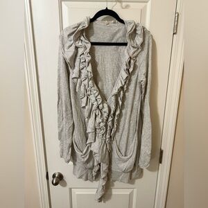 NWOT ANTHROPOLOGIE MOTH RUFFLED GREY CARDIGAN XL